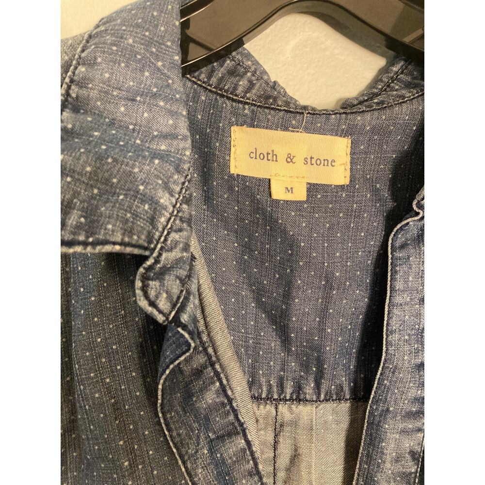 Cloth & Stone Anthropologie Button Down Denim Chambray Shirt Polkdots Sz M - Picture 8 of 9